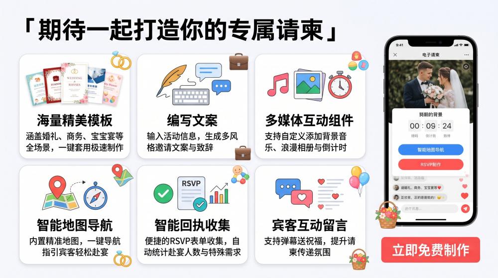 年会不用费心做请柬！在线一键生成高端电子年会喜帖，省心又有面
